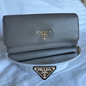 Prada Bicolor Saffiano Leather Continental Long Wallet - Astral
Blue & White